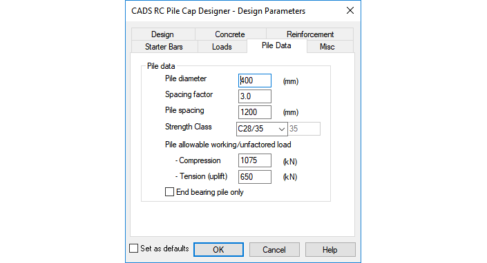 Design parameters input